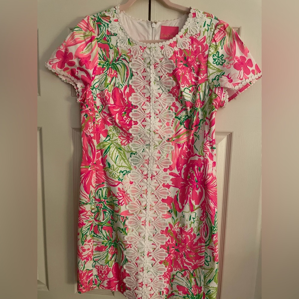 Lilly Pulitzer Pink Floral Mini Dress with Green Accents Kentucky Derby Ready - Picture 2 of 11